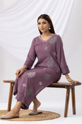 Lavender V Neck Kurta Set For Women