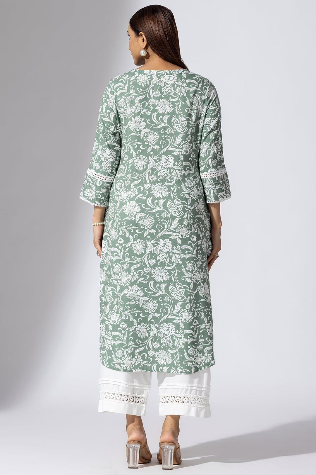 Green Printed Viscose Slub Kurti