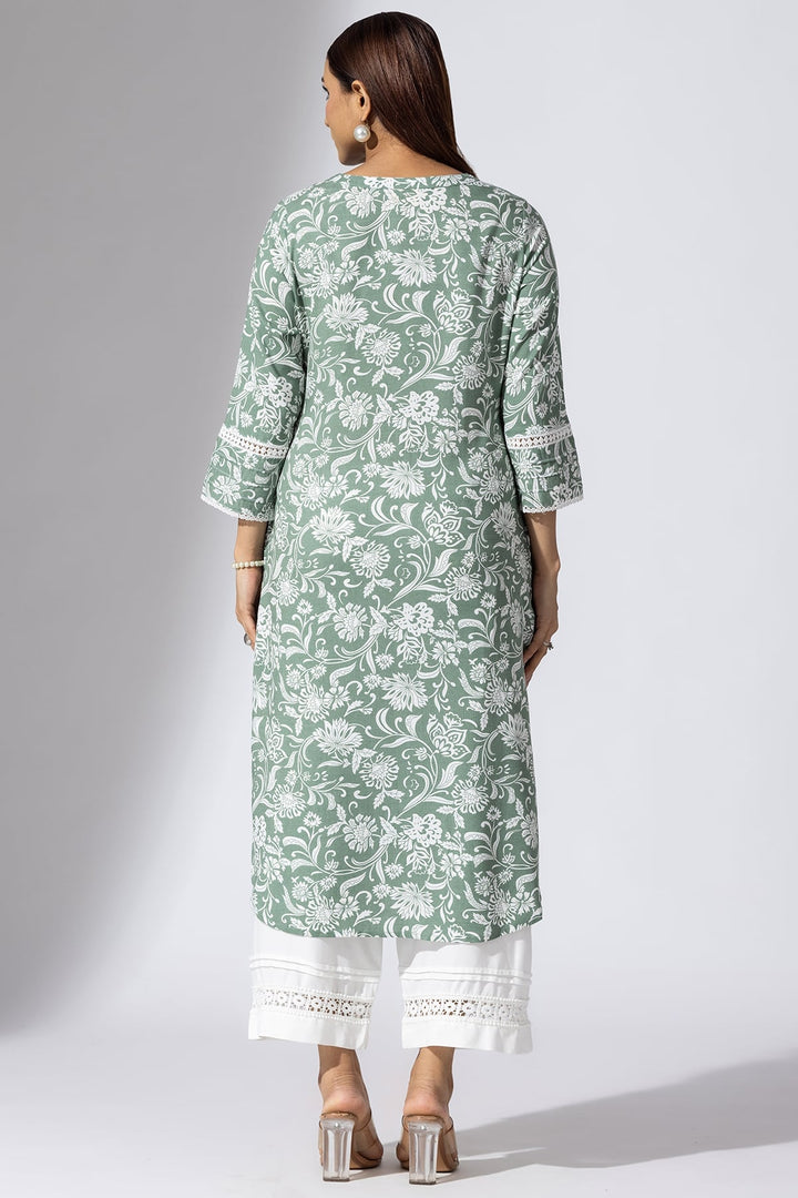 Green Printed Viscose Slub Kurti