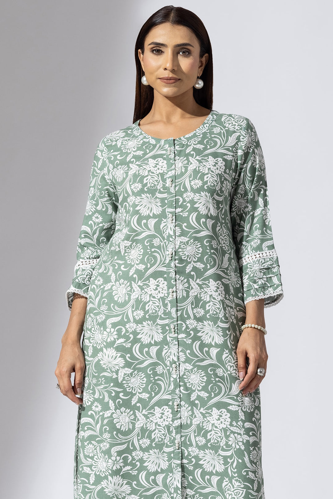 Green Printed Viscose Slub Kurti