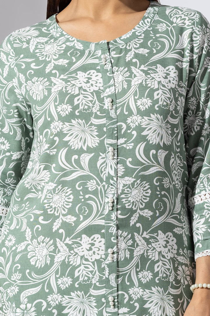 Green Printed Viscose Slub Kurti