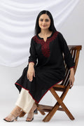 Black Embroidered Viscose Kurti with Round Neck and 3/4th Sleeves
