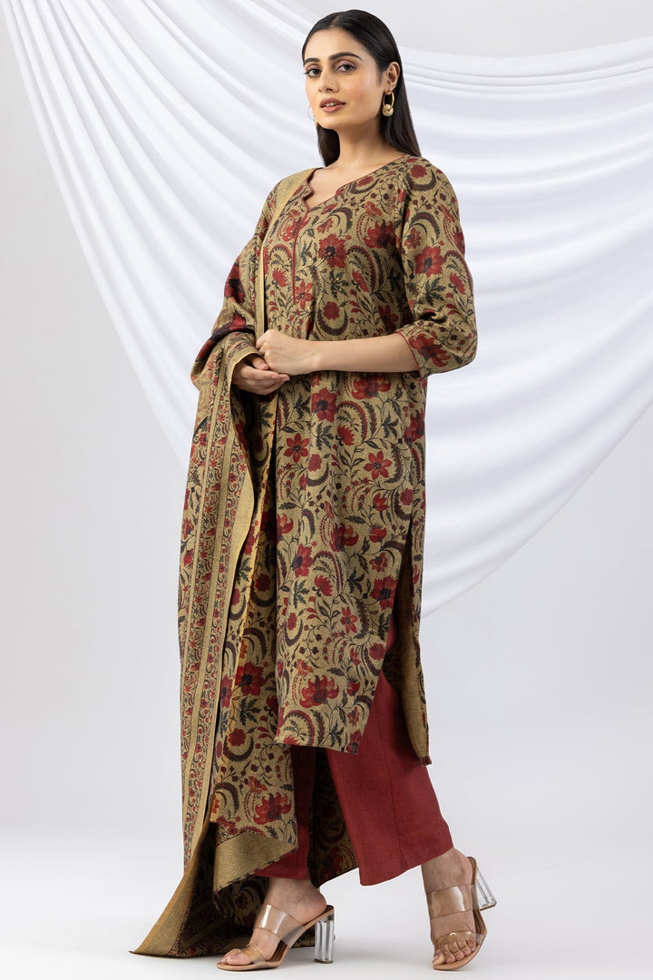 Solid Red Pashmina Winter Palazzo