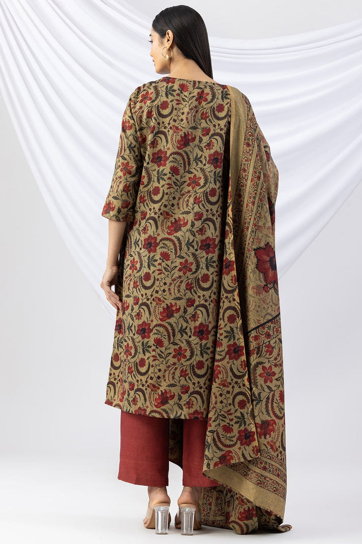 Printed Khaki Pashmina Winter Kurti