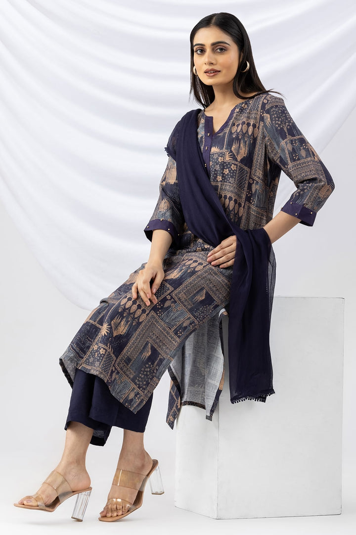 Printed Viscose Crush Kurti with Round Neck &amp; 3/4 Sleeves