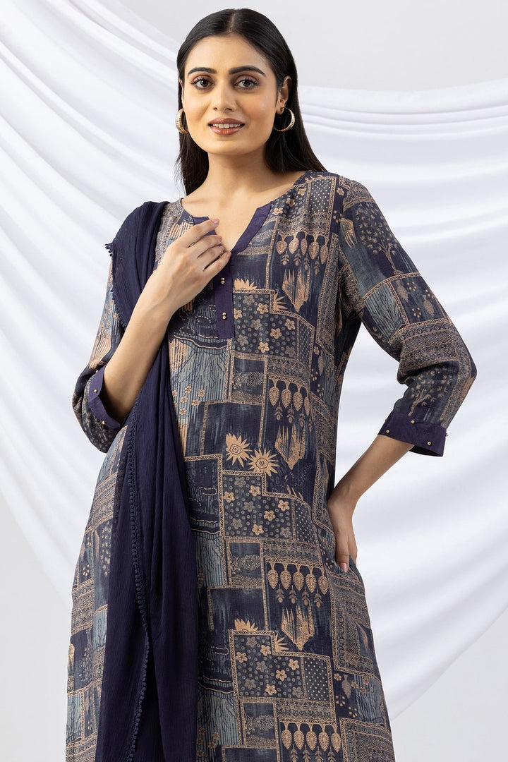 Printed Viscose Crush Kurti with Round Neck &amp; 3/4 Sleeves