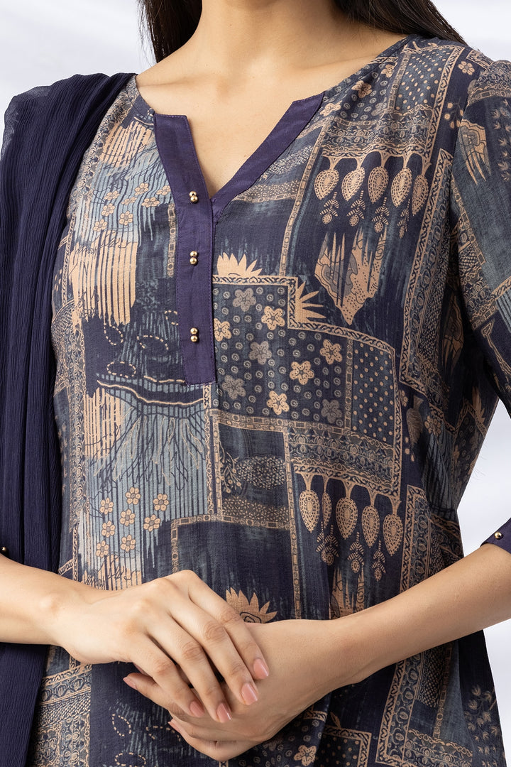 Printed Viscose Crush Kurti with Round Neck &amp; 3/4 Sleeves