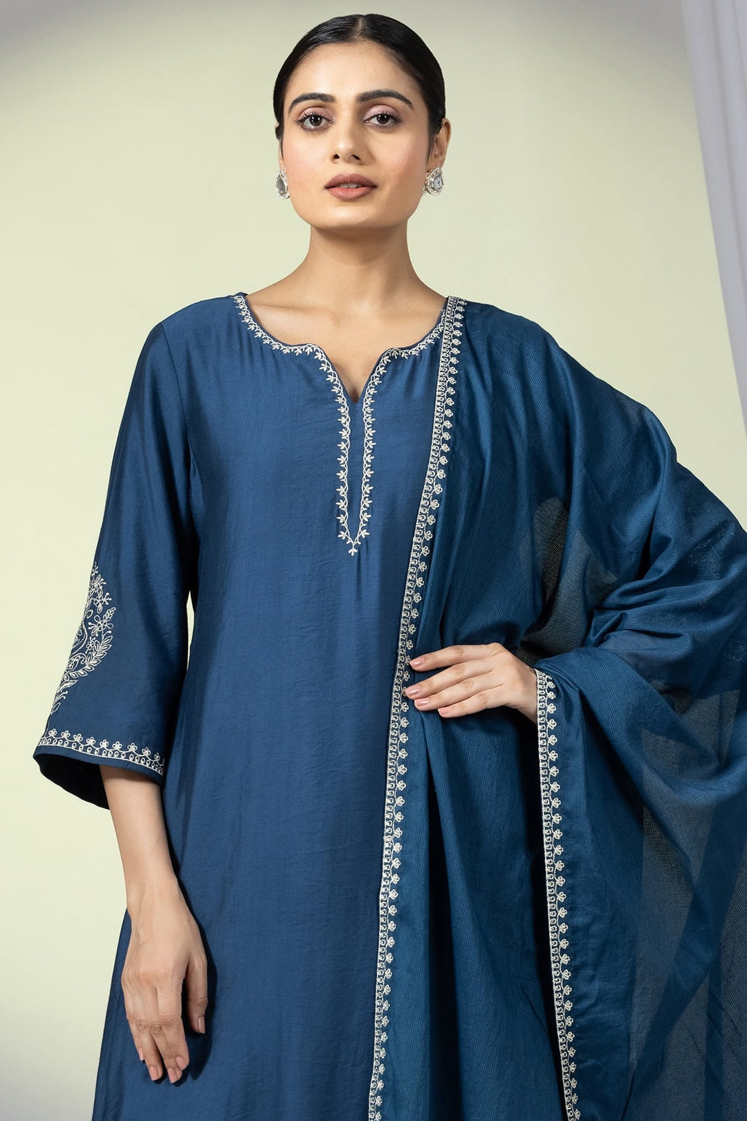 Embellished Teal Viscose Ensemble Kurti