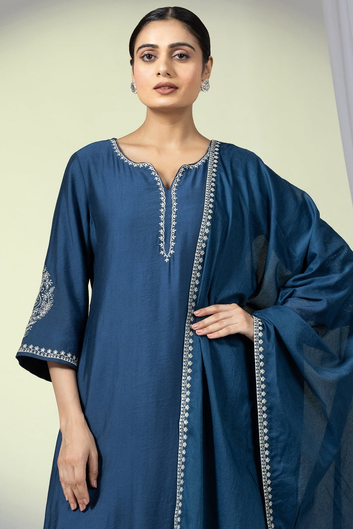 Embellished Teal Viscose Ensemble Kurti