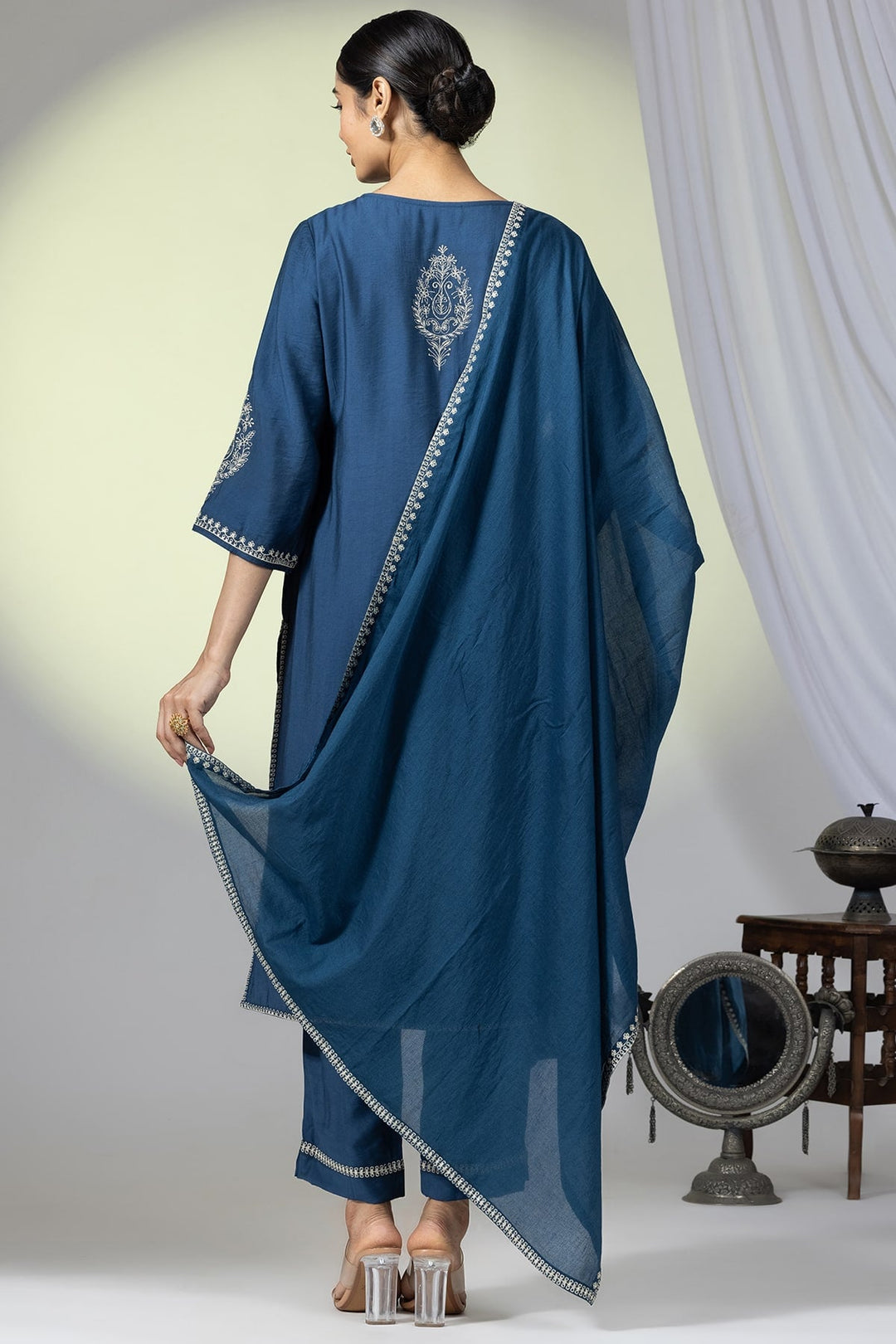 Embellished Teal Viscose Ensemble Kurti