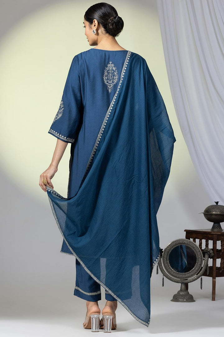 Embellished Teal Viscose Ensemble Kurti