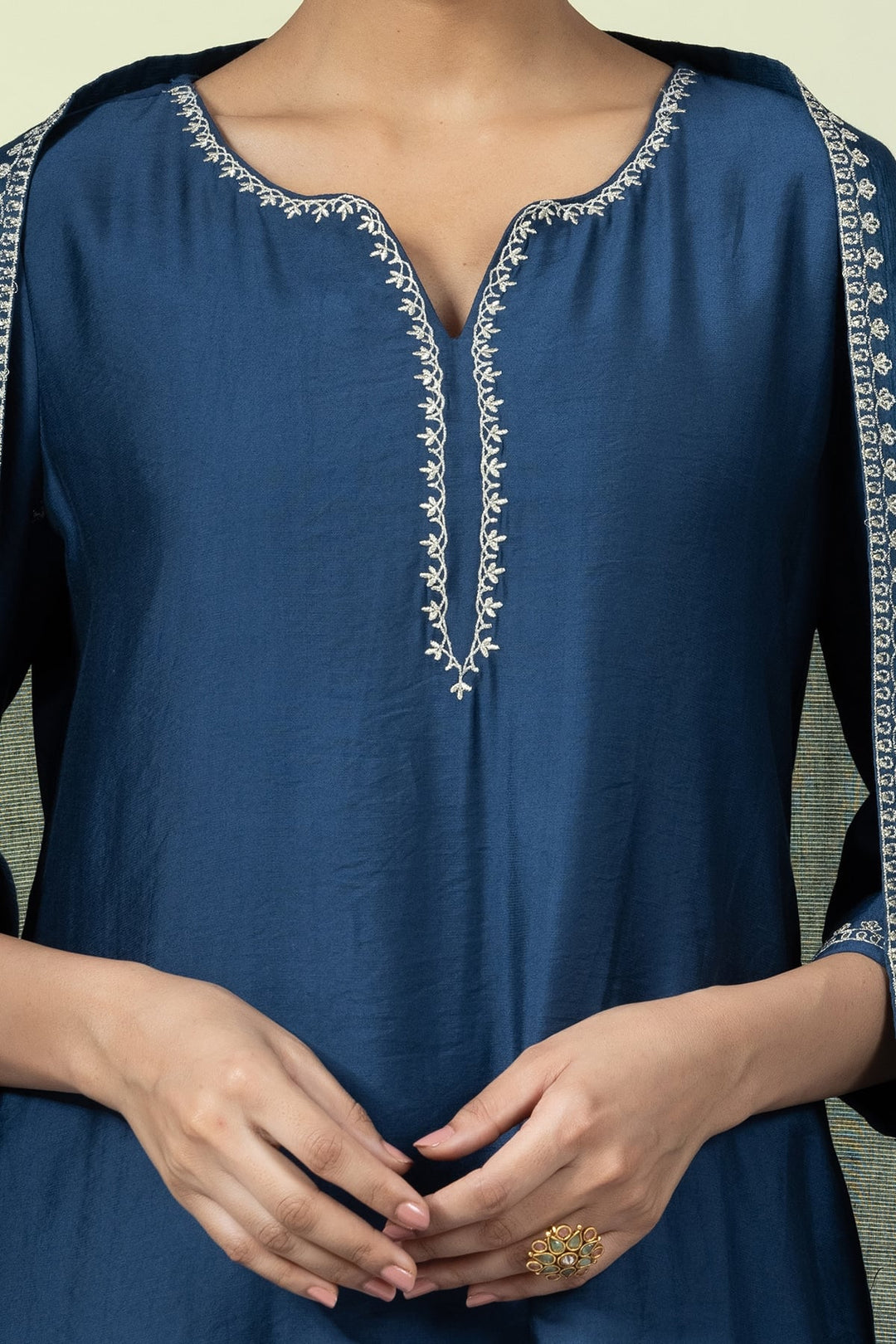Embellished Teal Viscose Ensemble Kurti