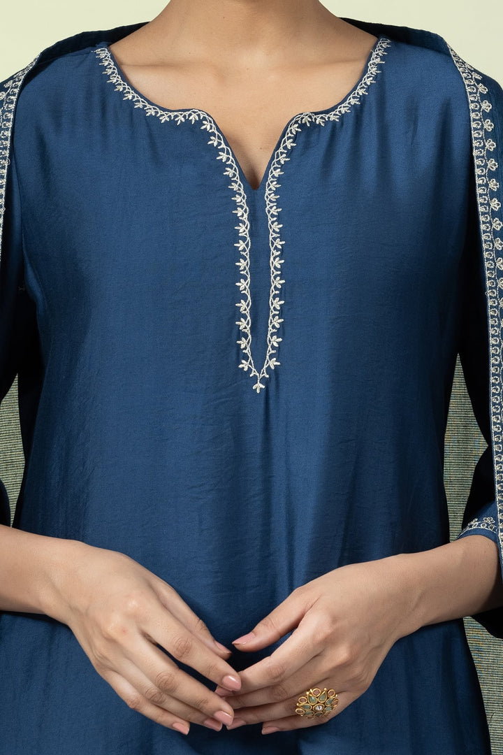 Embellished Teal Viscose Ensemble Kurti