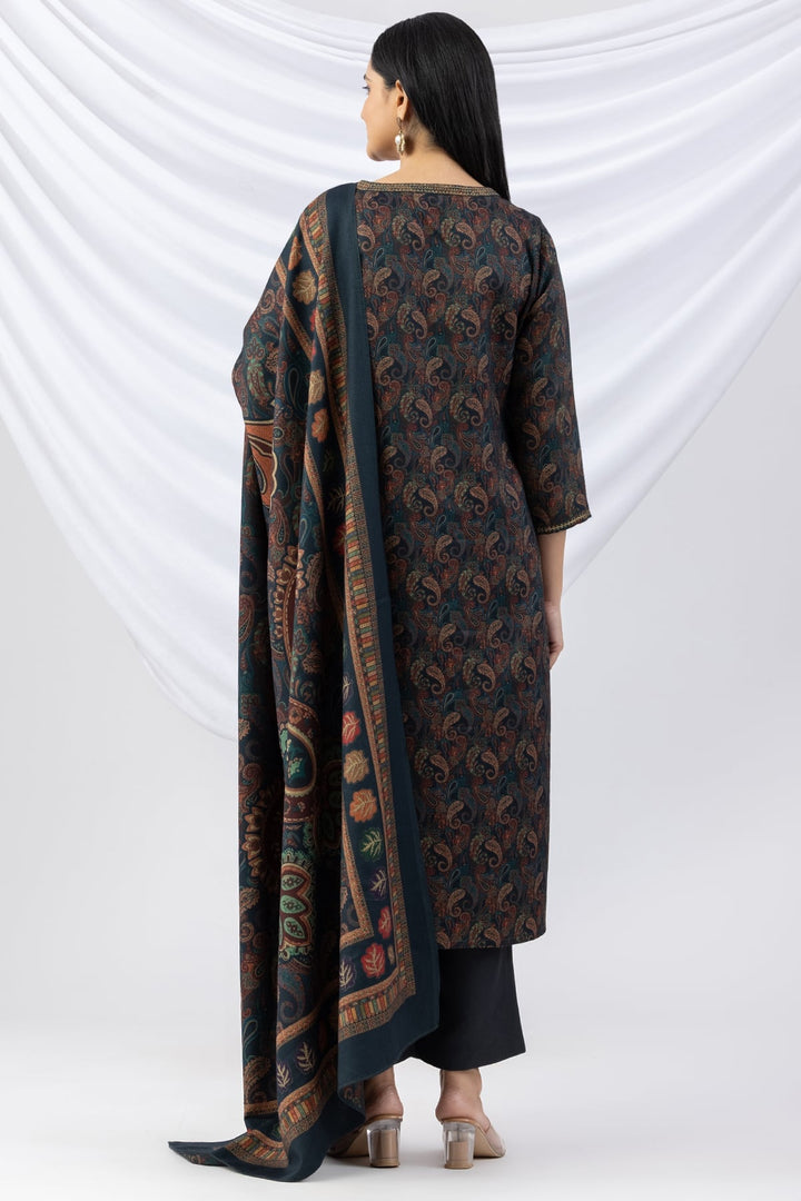 Teal Green Embroidered Pashmina Kurti with Round Neck &amp; 3/4 Sleeves