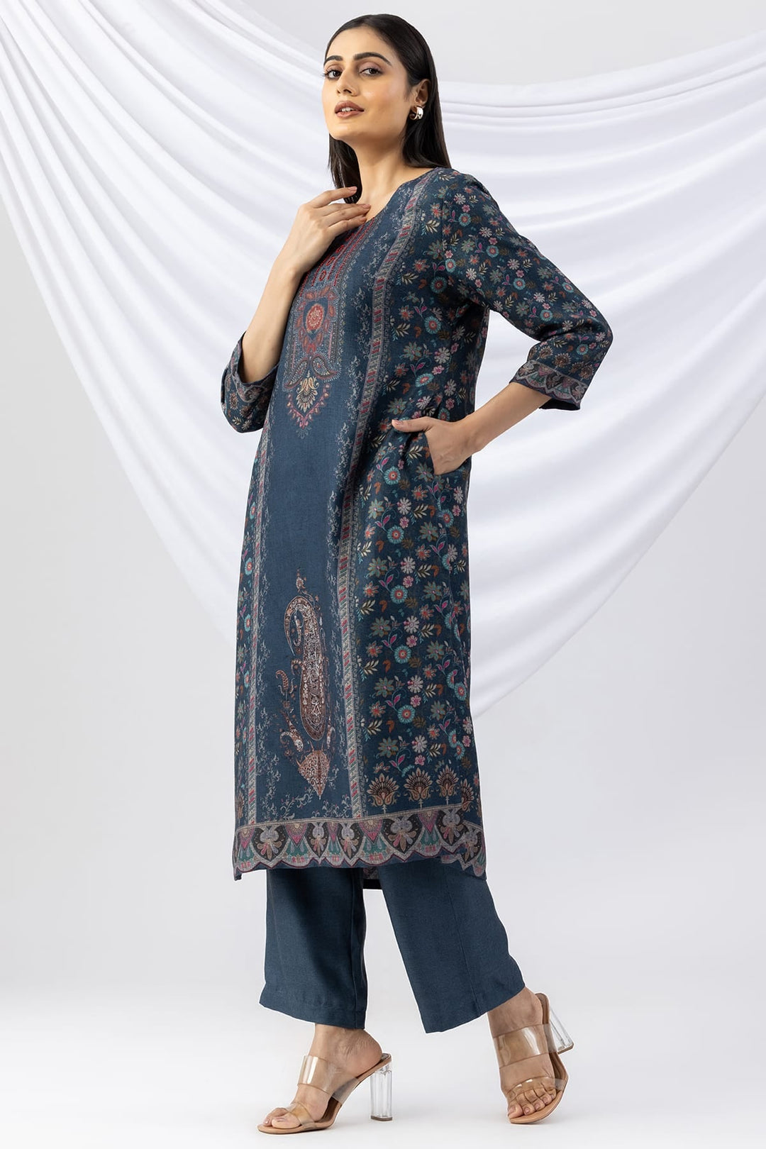 Teal Pashmina Winter Palazzo