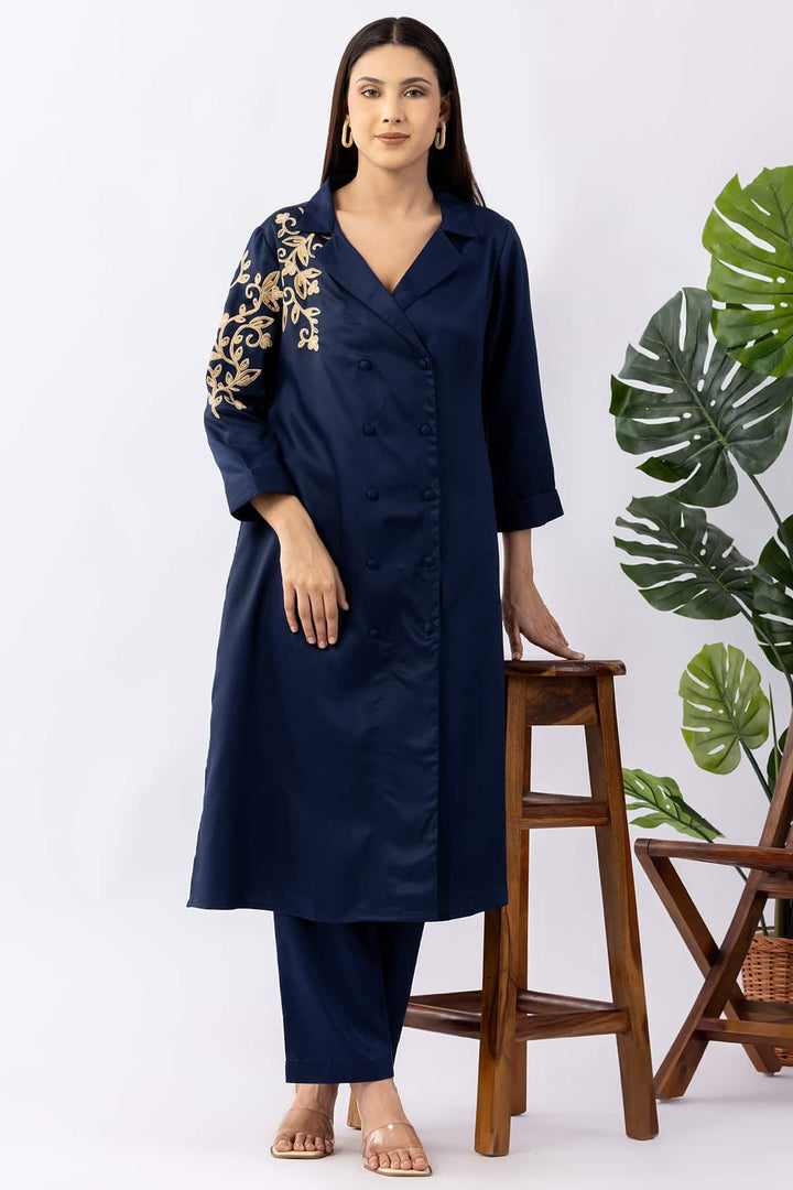 Solid Navy Blue Tencel Twill Winter Palazzo