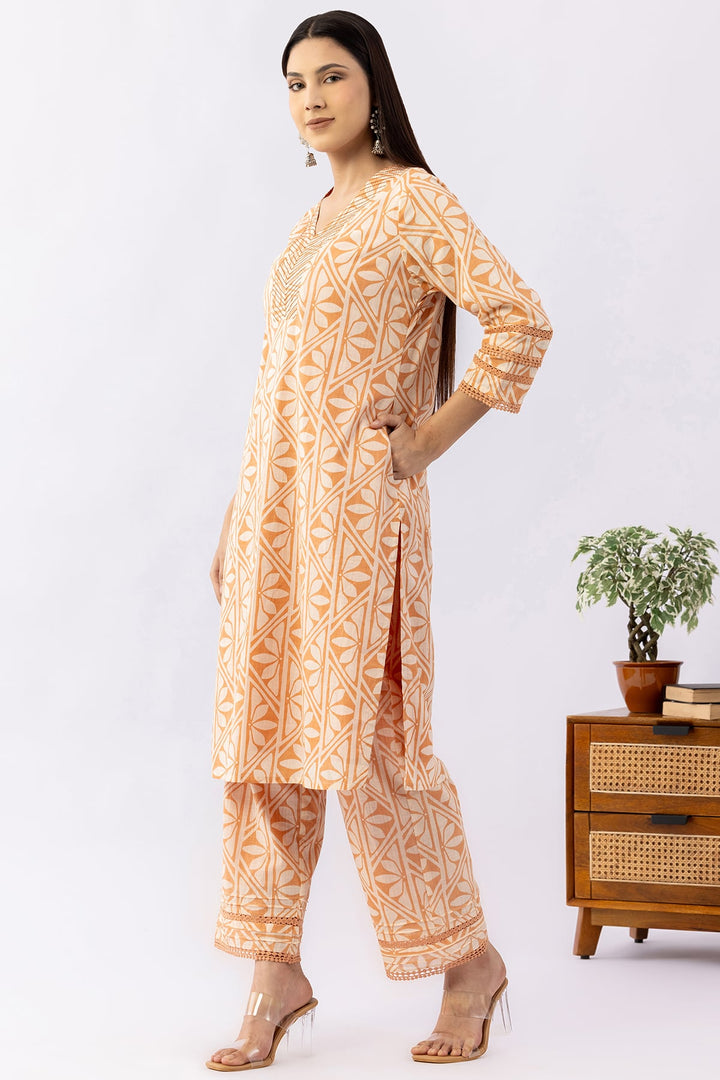 Off White Regular Fit Printed Cotton Palazzo