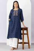 Embroidered Navy Blue Colour Viscose Modal Kurti with Round Neck