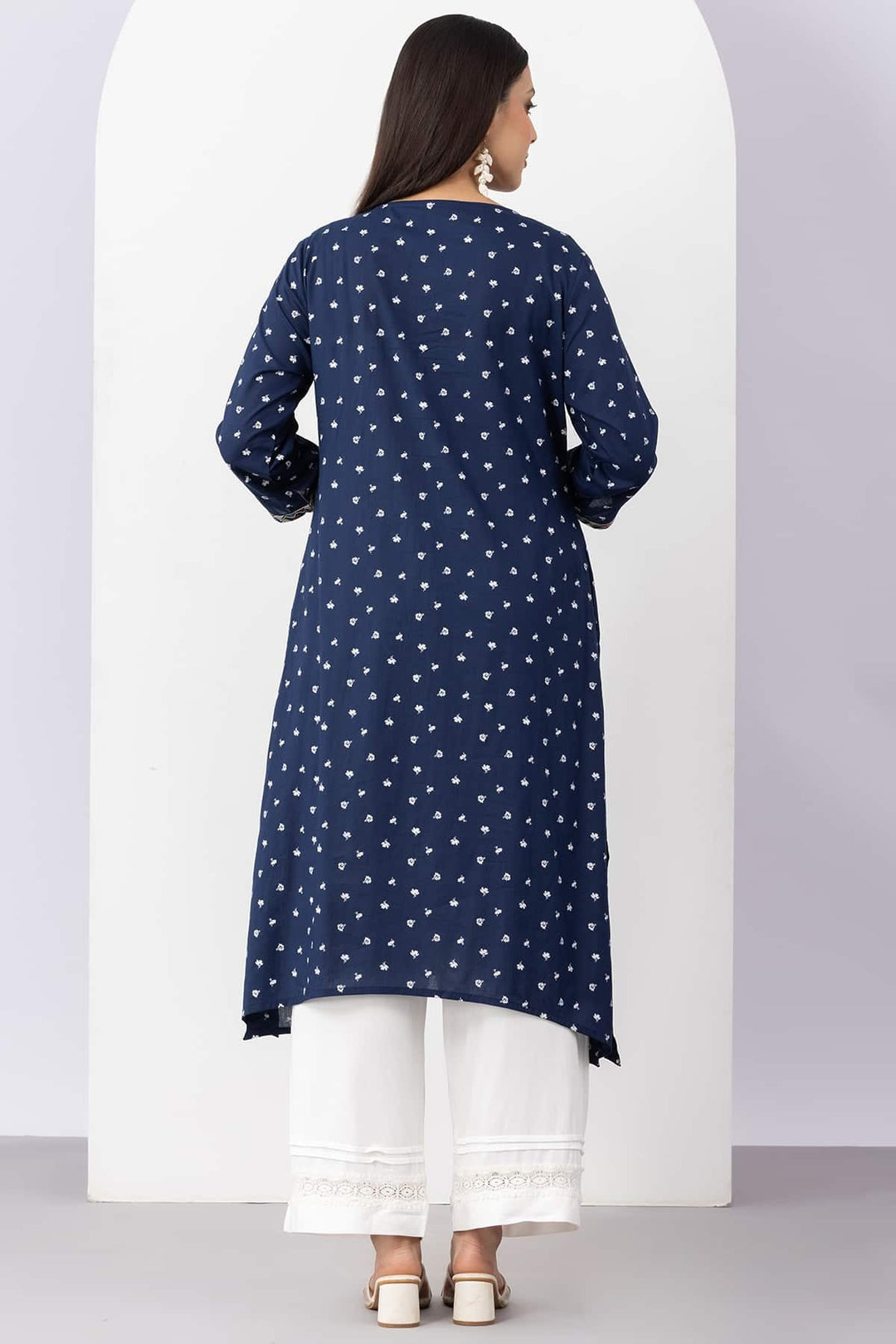 Embroidered Navy Blue Colour Viscose Modal Kurti with Round Neck