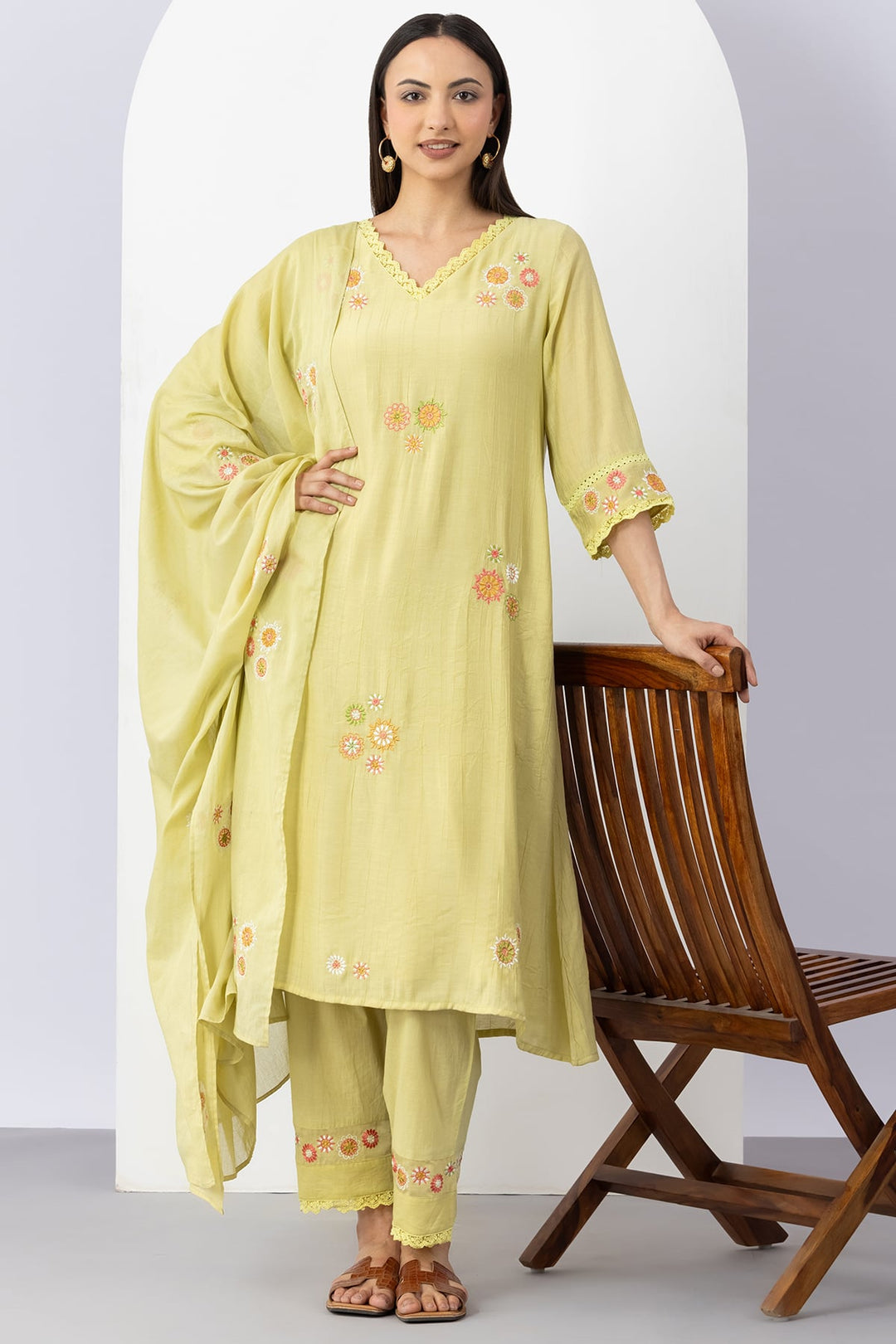 Embroidered Green Cotton Dupatta