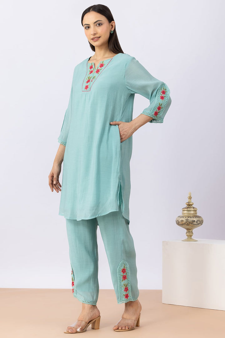 sea green kurta set for women office wear
