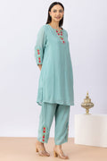 Sea Green Embroidered Chanderi Viscose Kurta Set