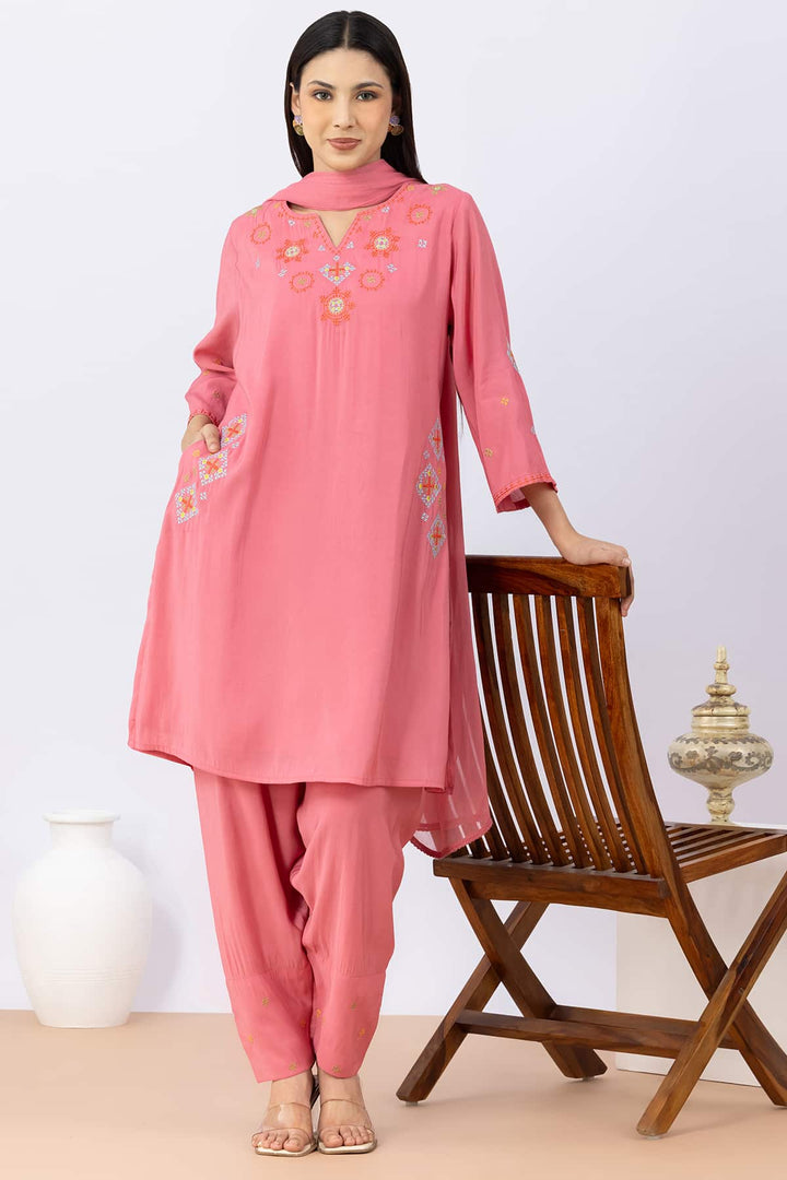 Solid Pink Chiffon Viscose Dupatta