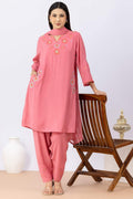 Pink Embroidered Kurta Set For Women