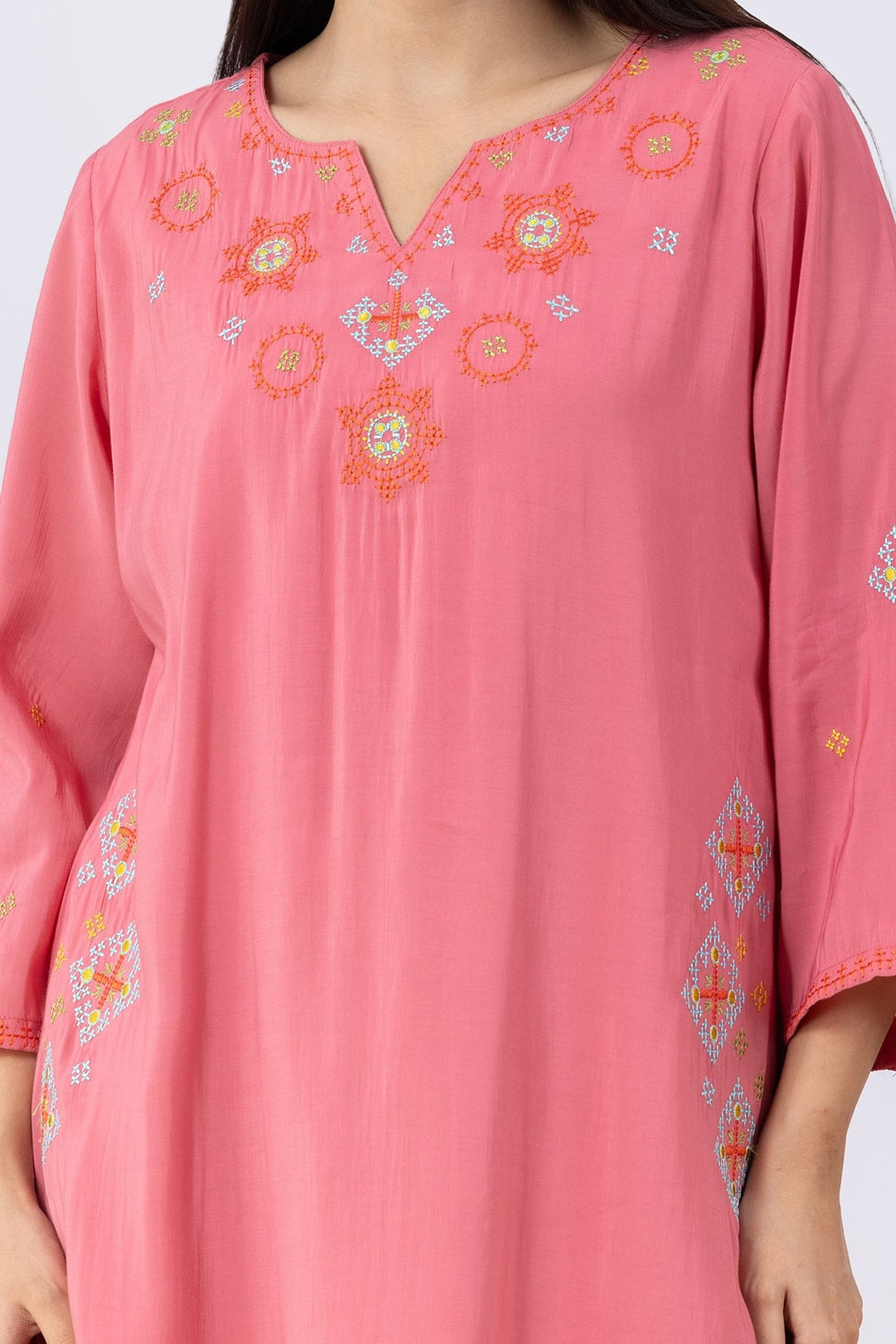 Pink Embroidered Kurta Set For Women