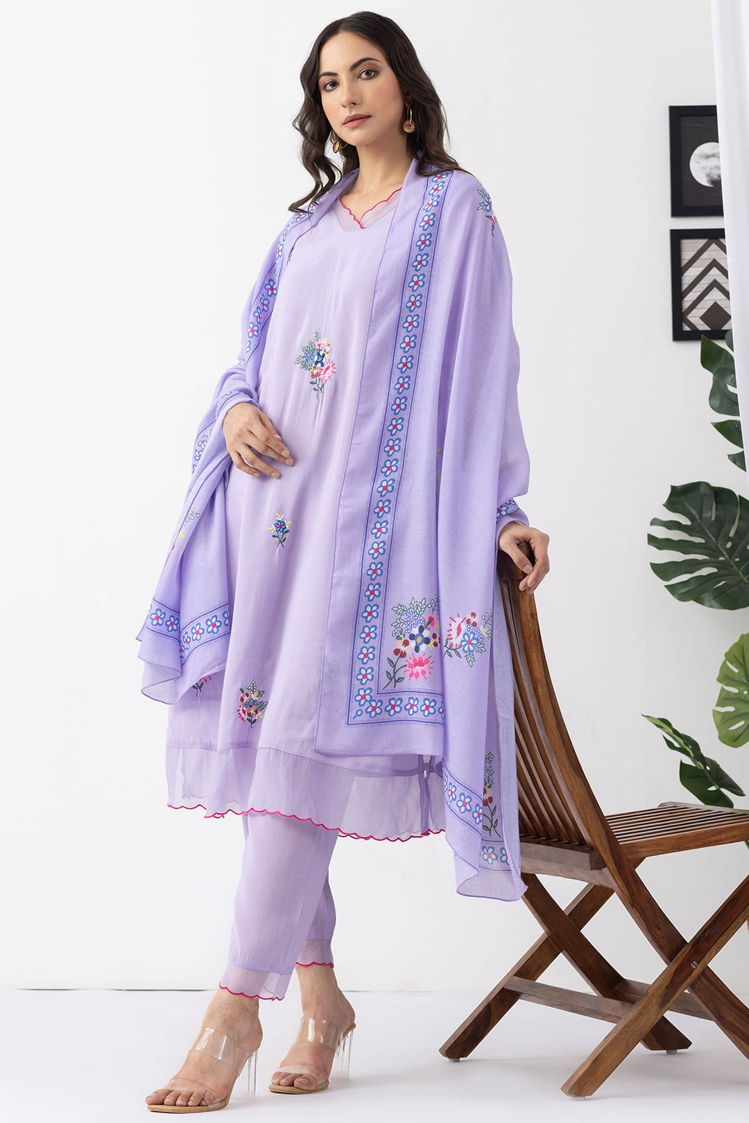 Lavender Printed Mulmul Cotton Dupatta