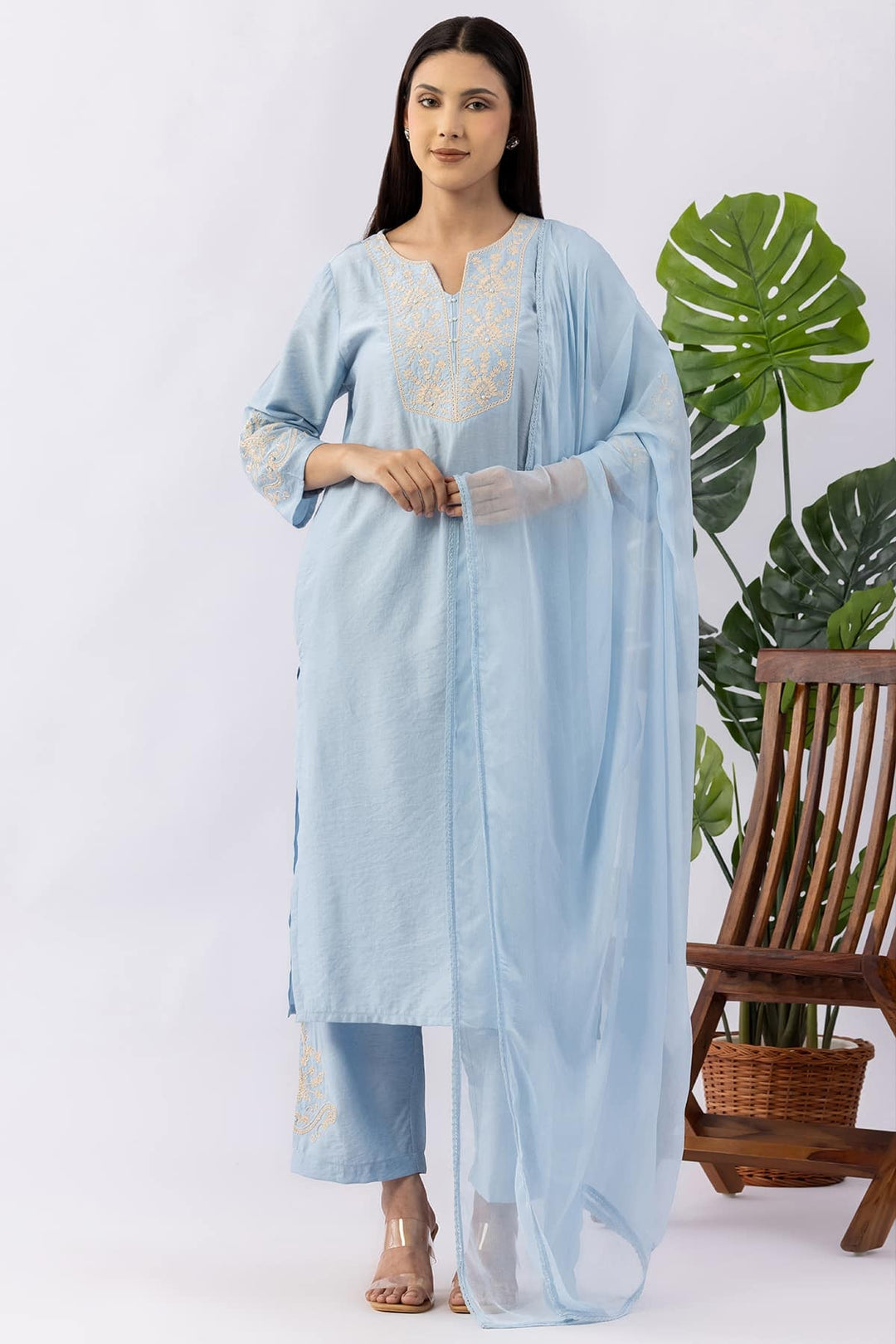 Solid Sky Blue Chiffon Viscose Dupatta