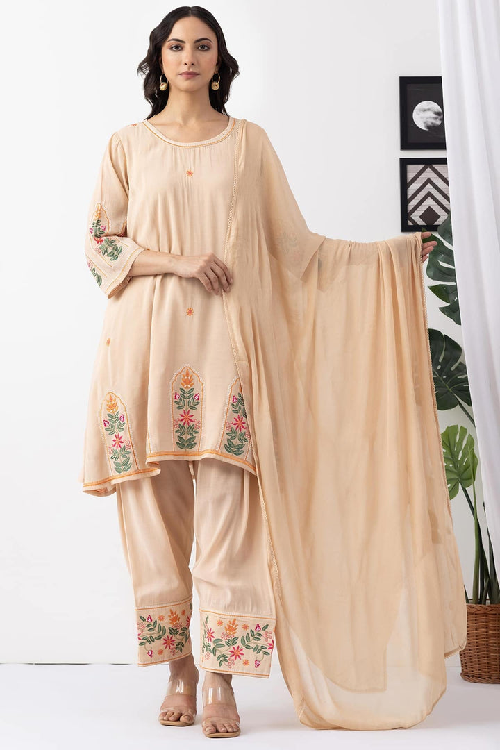 Beige Solid Viscose Chiffon Dupatta