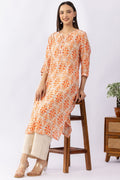 Embroidered Orange Viscose Modal Kurti with Round Neck & 3/4 Sleeves
