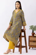 Grey Printed Viscose V Neck Kurti with 3/4 Sleeves