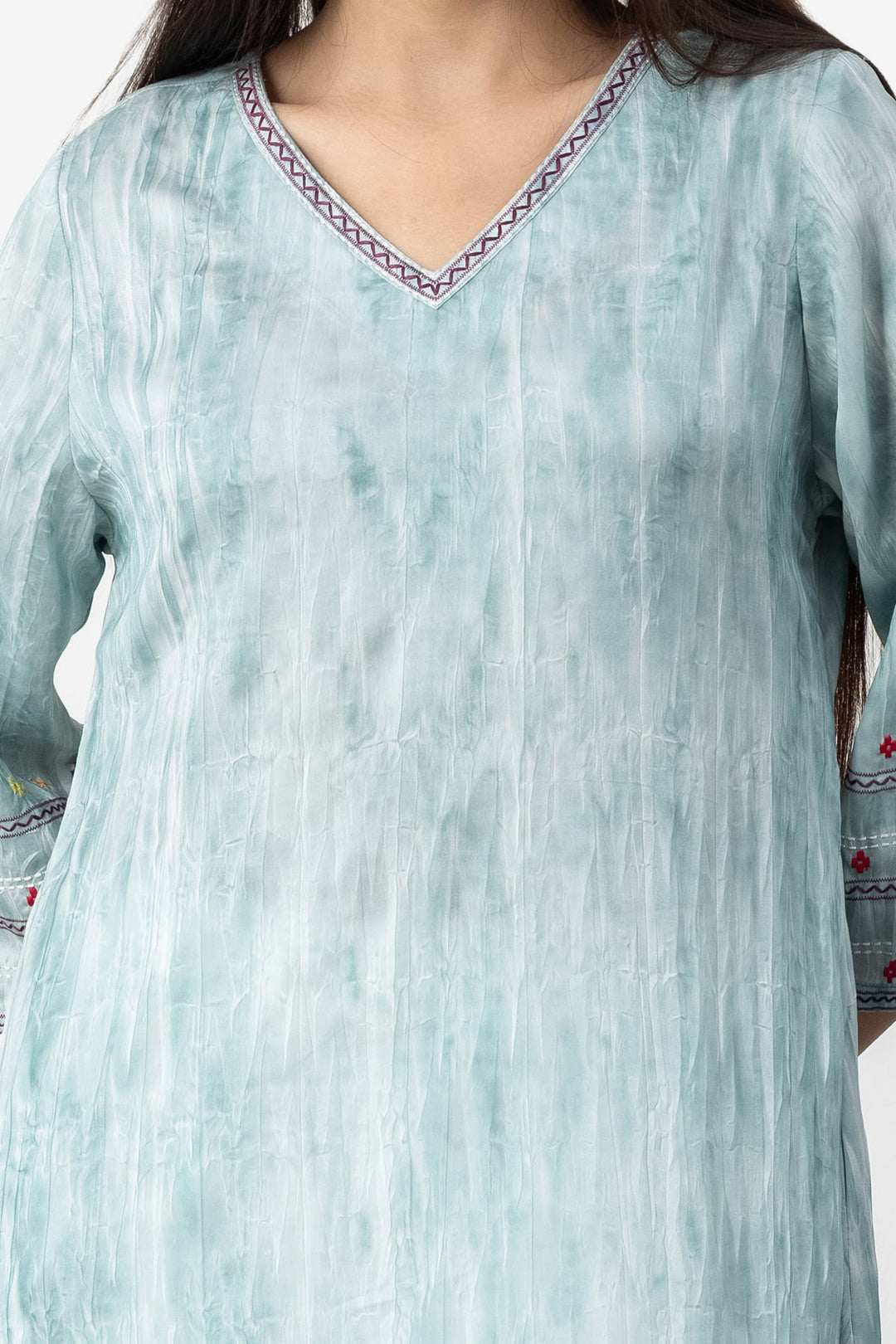 Greyish Blue Viscose Kurti with V Neck &amp; 3/4 Sleeves
