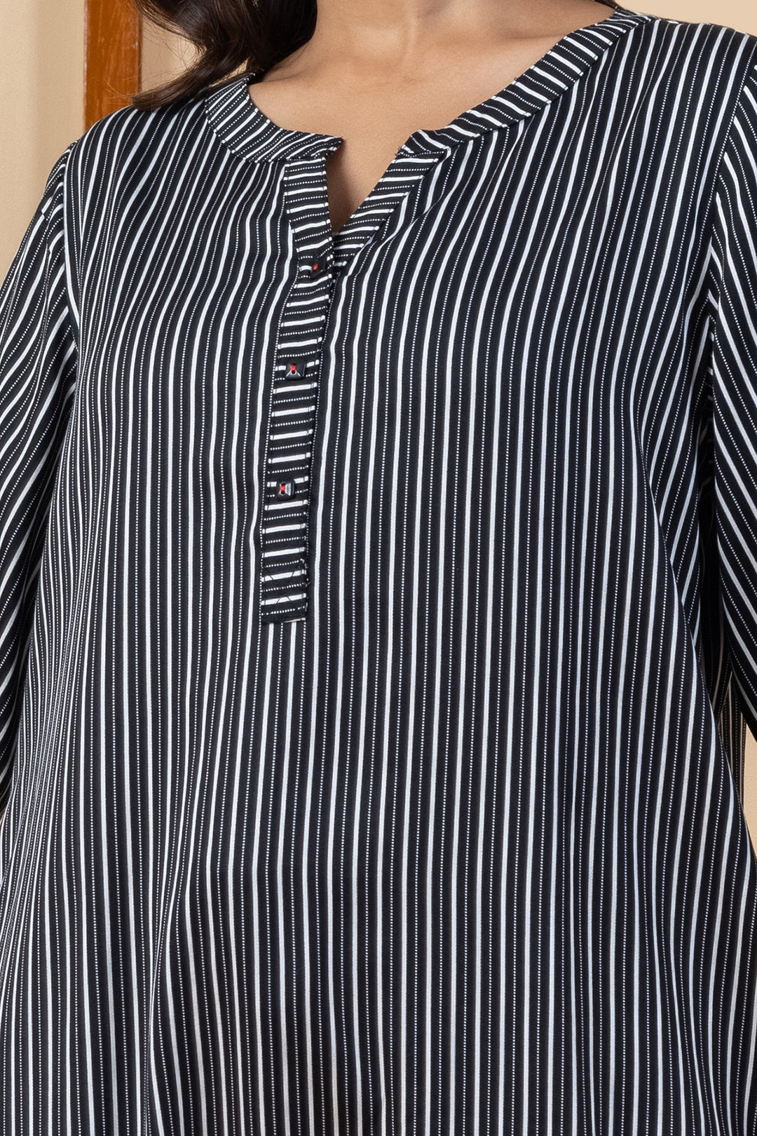 Black &amp; White Stripes Viscose Modal Kurta