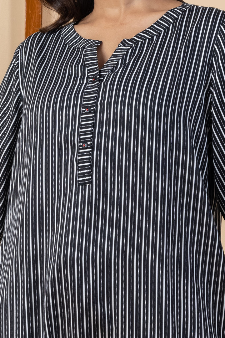 Black &amp; White Stripes Viscose Modal Kurta