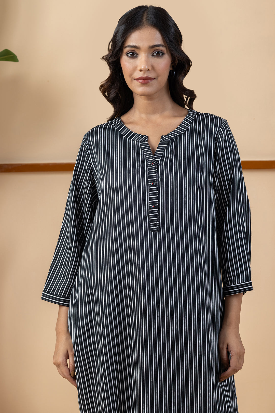Black &amp; White Stripes Viscose Modal Kurta