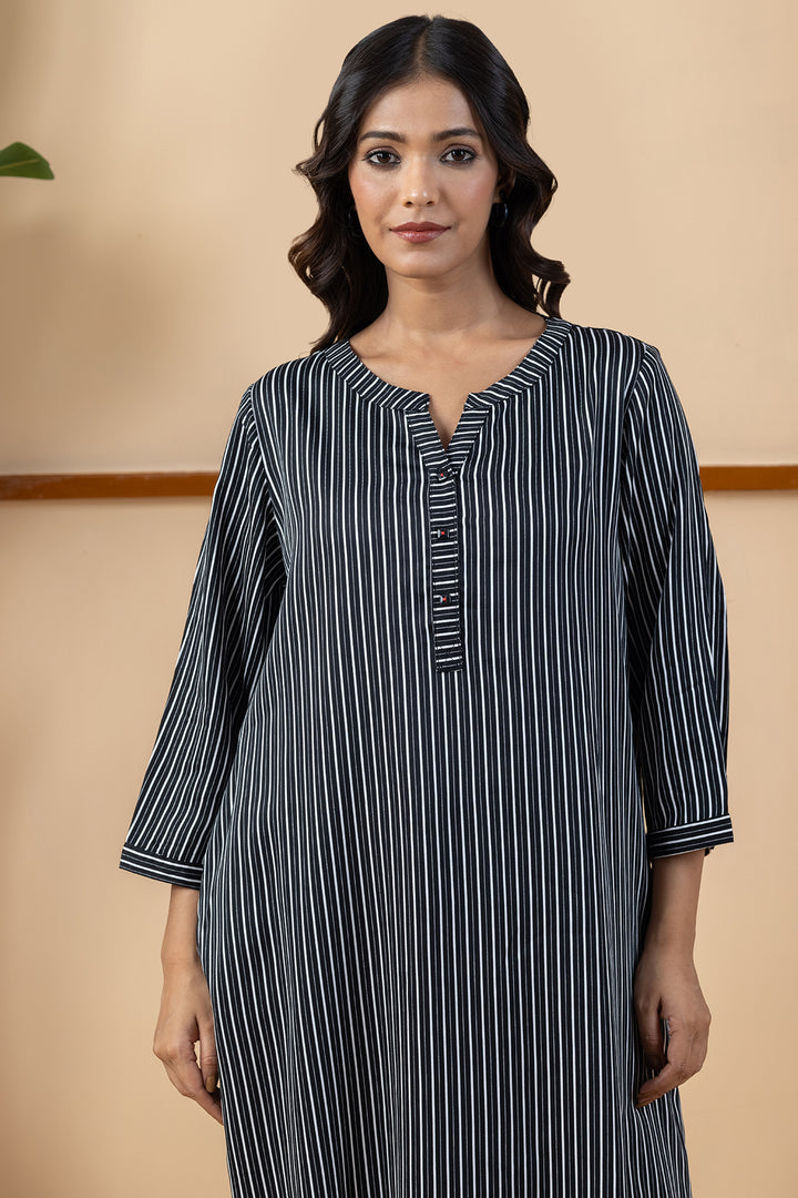 Black &amp; White Stripes Viscose Modal Kurta