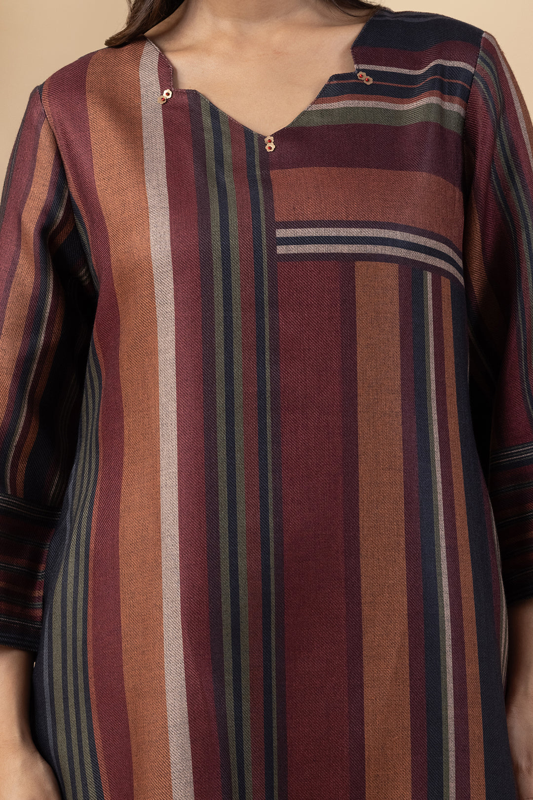 Multicolour striped pashmina winter kurta for women with a stylish pattern