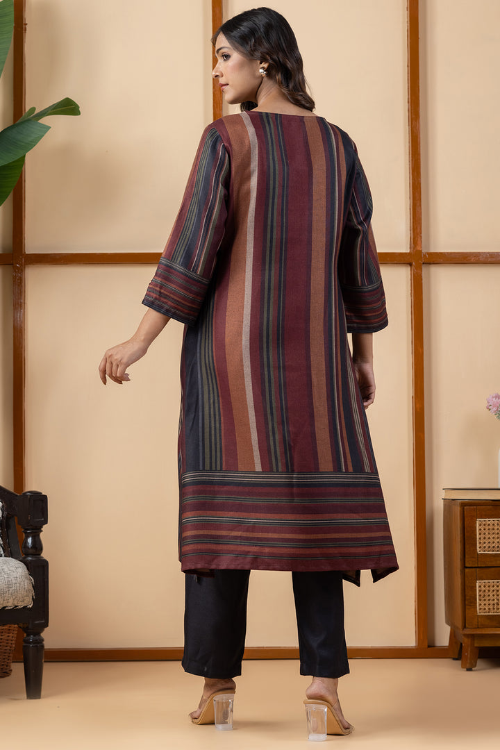 Multicolour striped pashmina winter kurta for women with a stylish pattern