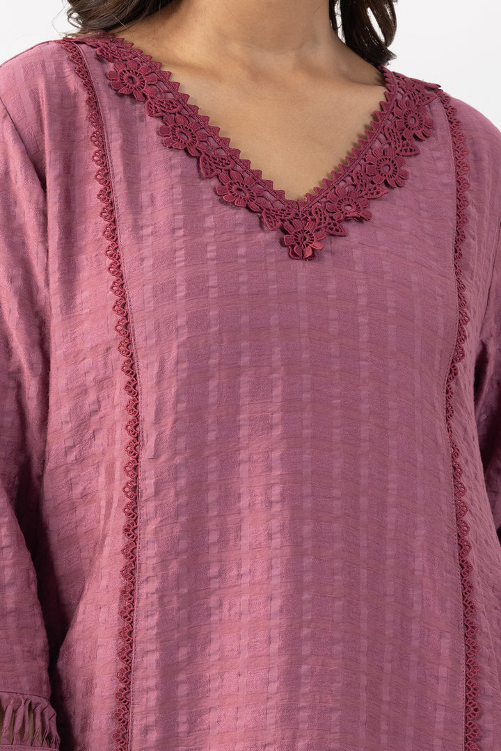 Onion Pink Viscose Dobby V Neck Kurta Set