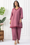 Onion Pink Viscose Dobby V Neck Kurta Set