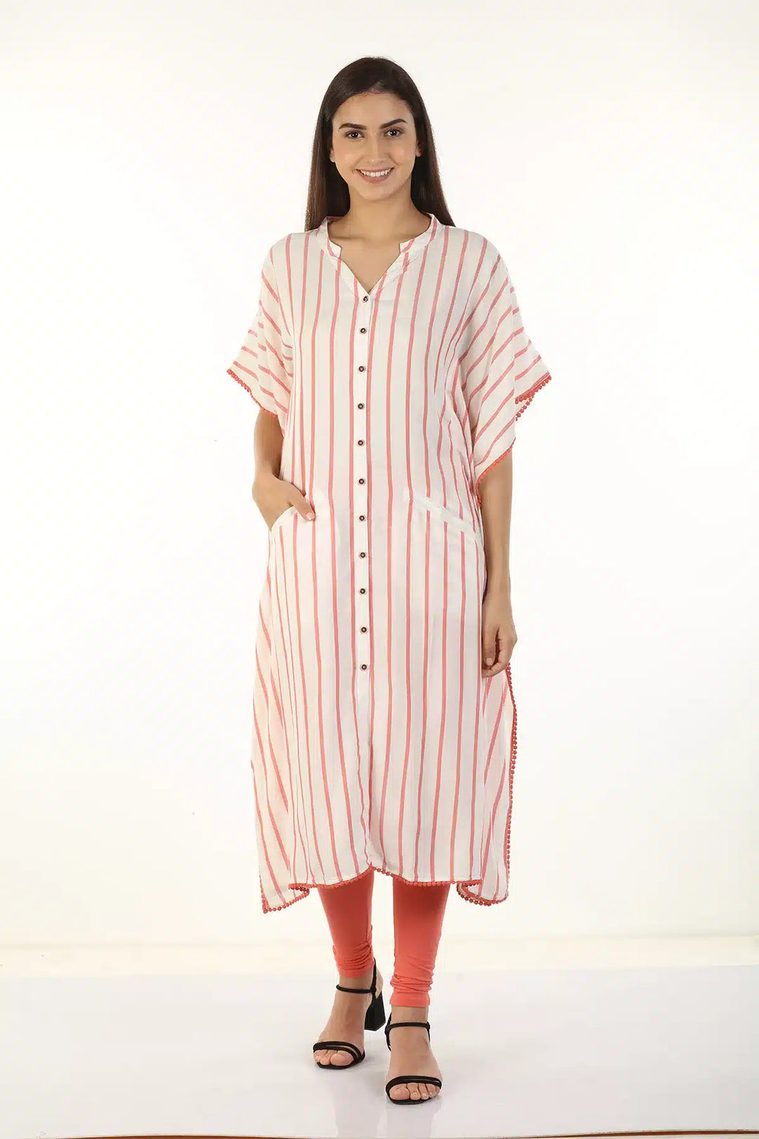 White and Pink Stripe Kaftan