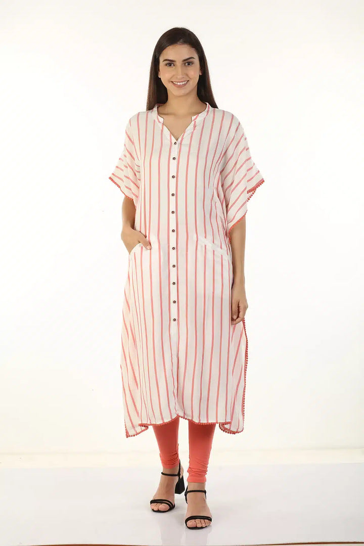 White and Pink Stripe Kaftan