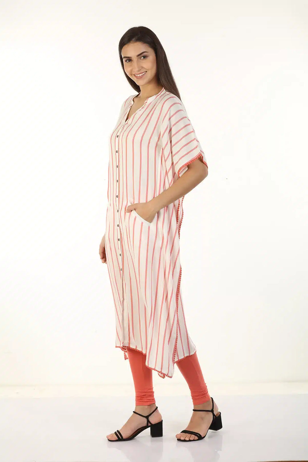 White and Pink Stripe Kaftan