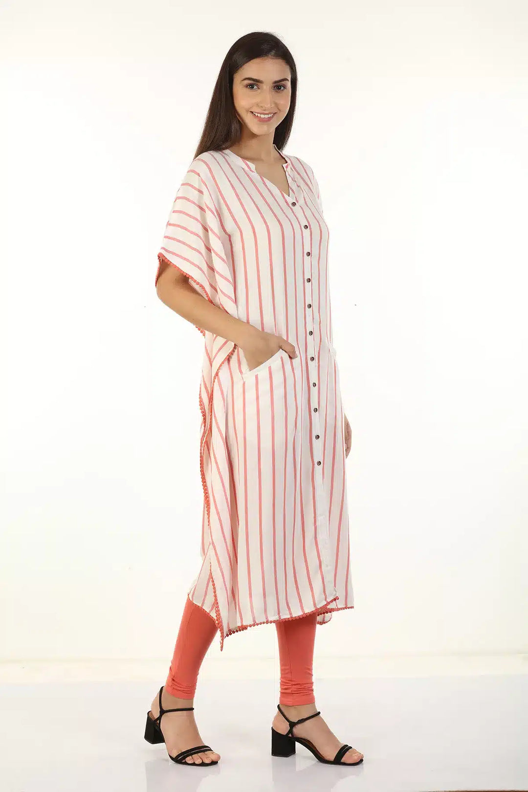 White and Pink Stripe Kaftan