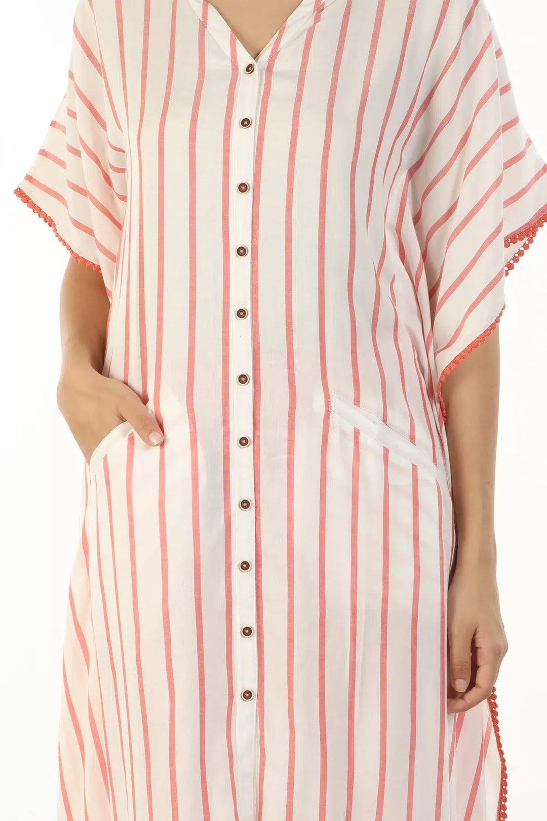 White and Pink Stripe Kaftan