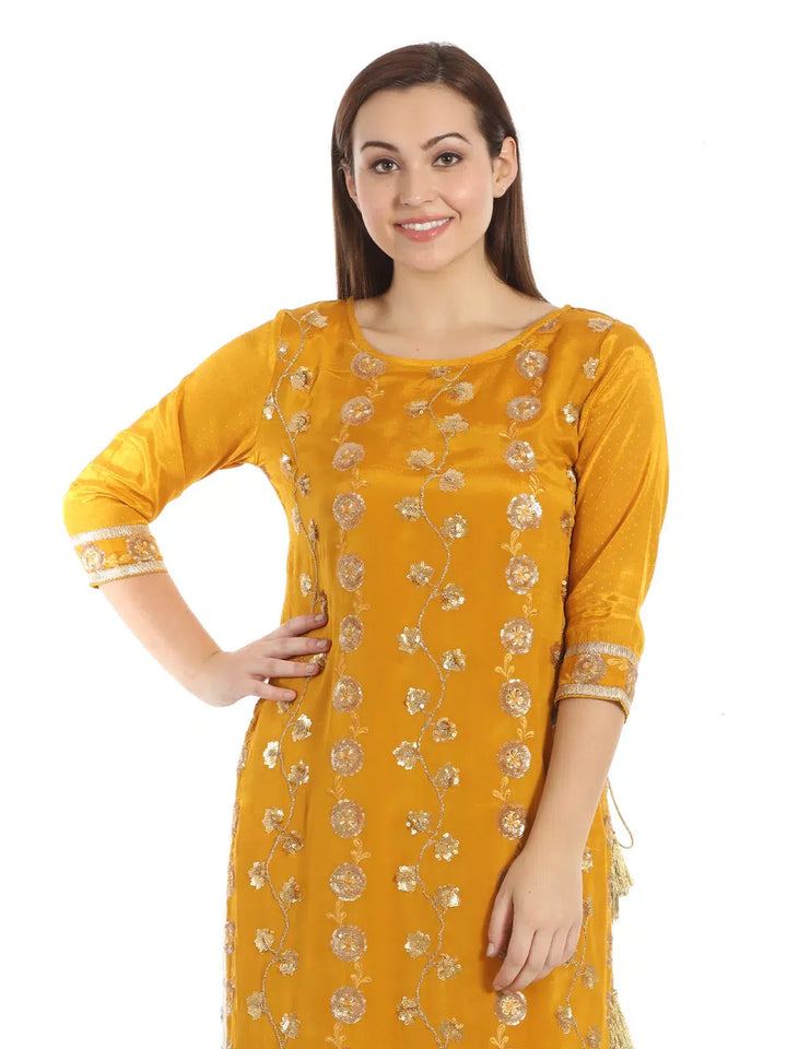 Yellow Viscose Chiffon Kurti