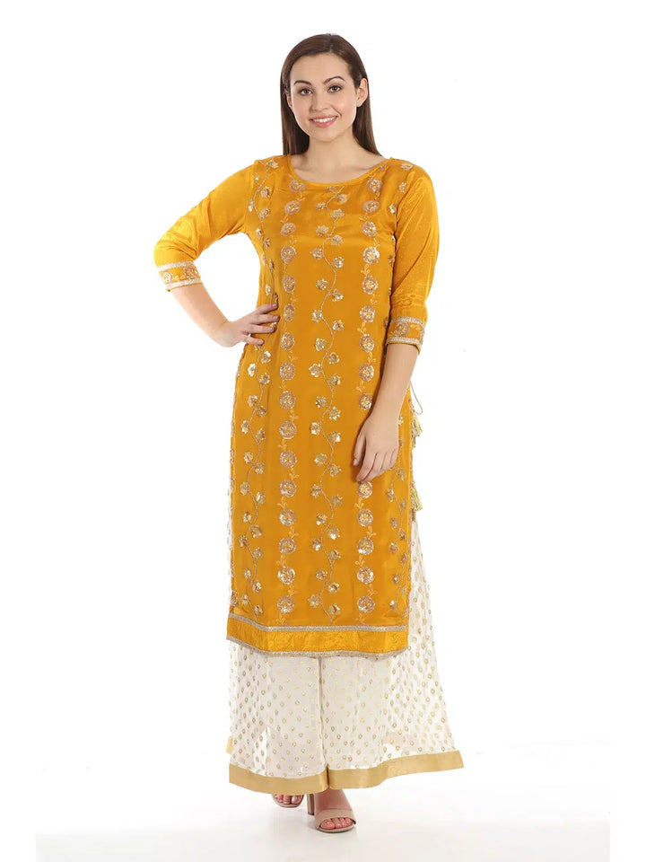 Yellow Viscose Chiffon Kurti